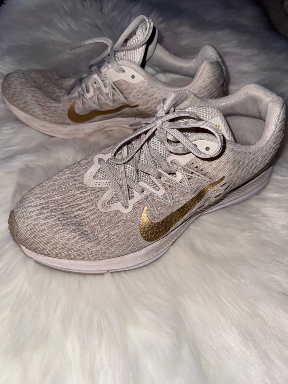 Nike Women's Athletic Trainers — Light Taupe with Gold Swoosh